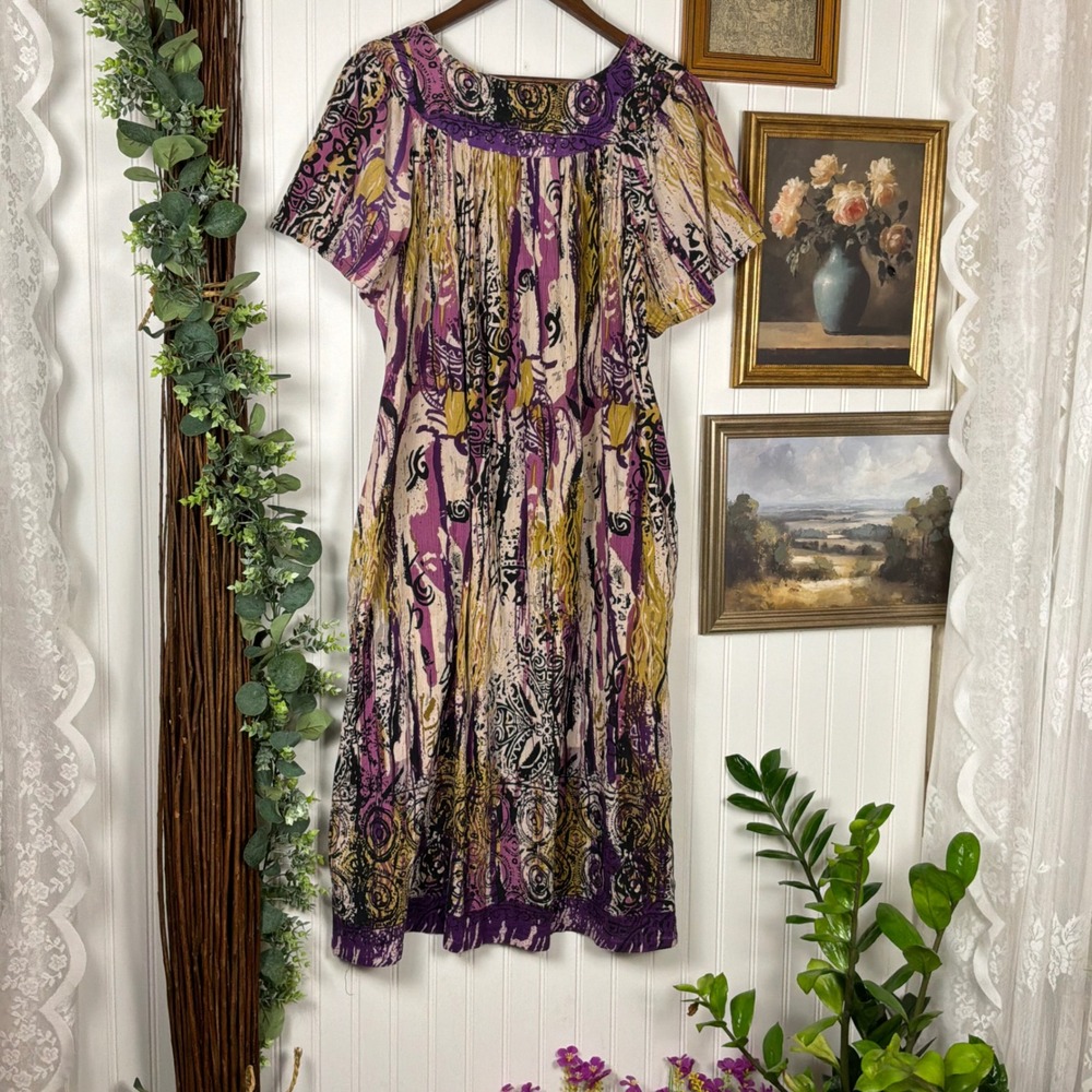 Daffodil By Loungees Nightgown 1X Purple Excellent Abstract Cotton Muu Muu - Picture 2 of 6